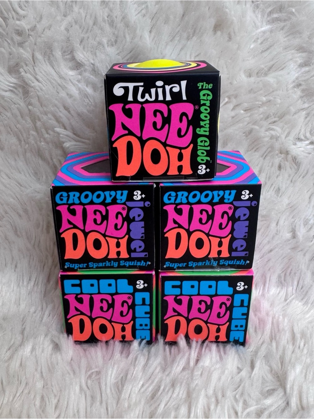 BNIB Schylling NeeDoh Teenies Bundle of 5 - Twirl, Groovy Jewel, Cool Cube